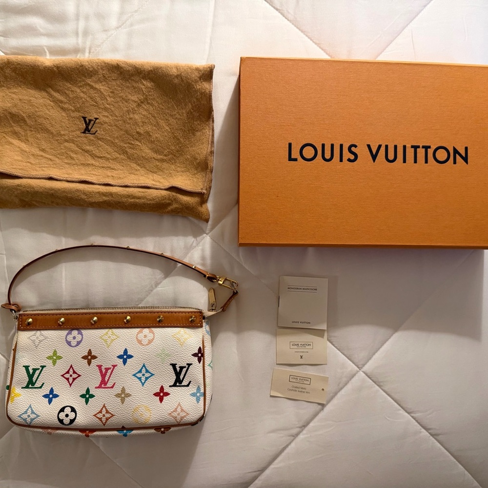 Louis Vuitton Multicolor Monogram Mini Pochette - White with Tan Trim